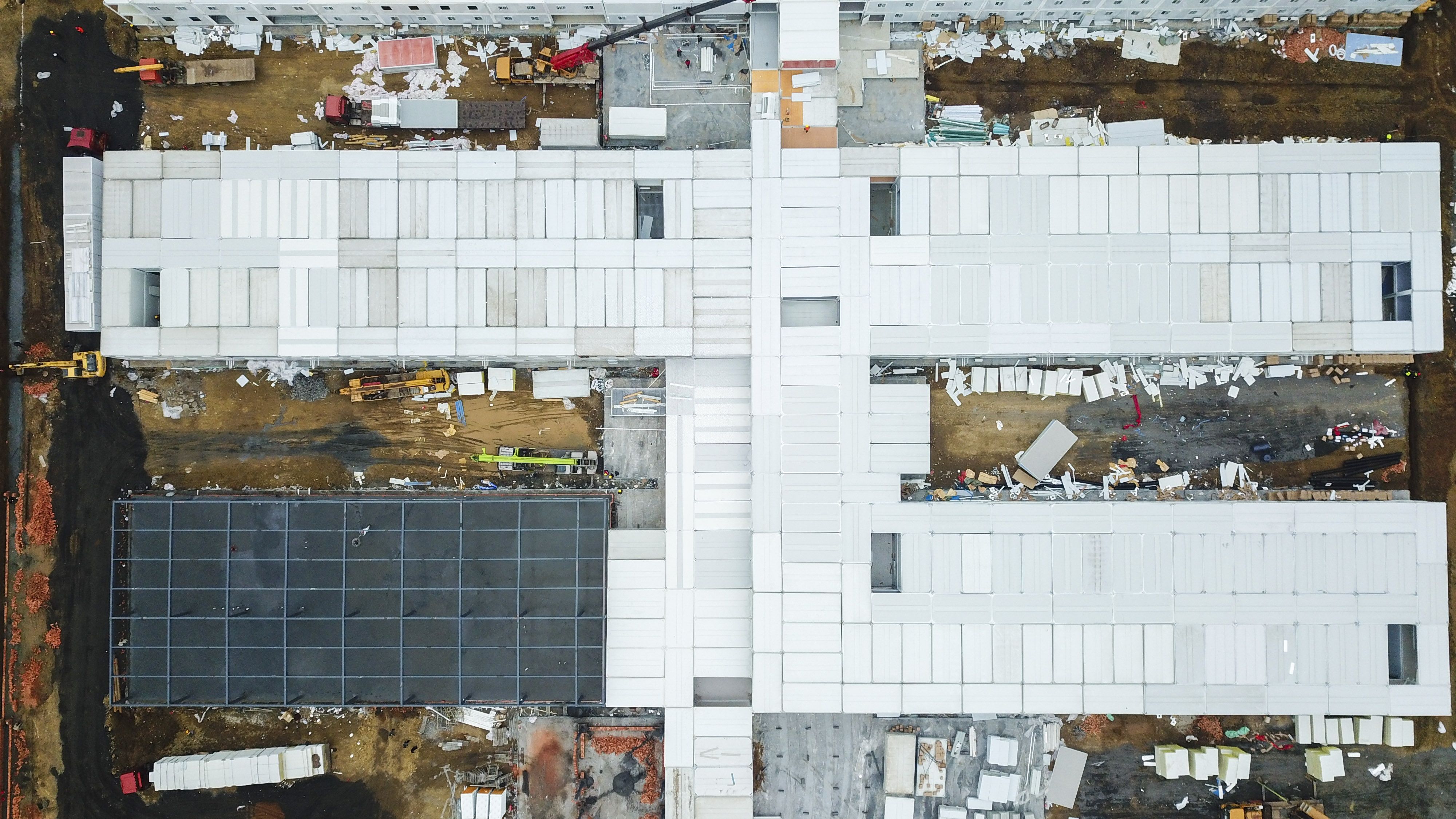 Aerial view of an active construction project